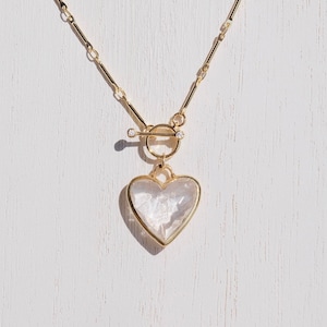 Clear Quartz Necklace | Crystal Heart Pendant Necklace | Gold Chain Toggle Necklace | Crystal Jewelry | Healing | Boho | Gift | SVNBEAMX