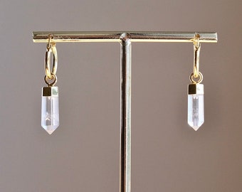 Clear Quartz Gold Hoop Earrings | Crystal Hoop Earrings | Gold Hoop Earrings | Huggie Earrings | Crystal Jewelry | Healing | Gift | SVNBEAMX