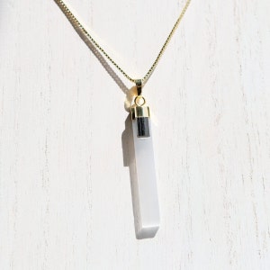 Selenite Black Tourmaline Necklace: Gold Plated Healing Crystal Pendant
