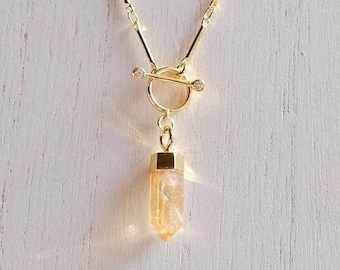 Citrine Necklace | Crystal Necklace | Gold Chain Toggle Necklace | Crystal Jewelry | Healing | Protection | Boho | Gift | SVNBEAMX