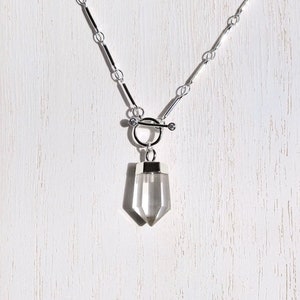 Clear Quartz Point Necklace: Silver Toggle Chain, Healing Crystal