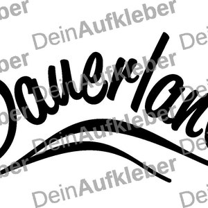 May include: Black and white graphic design of the word "Sauerland" in a stylized font. The word is curved and has a wave underneath it.