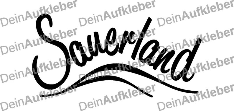 May include: Black and white graphic design of the word "Sauerland" in a stylized font. The word is curved and has a wave underneath it.