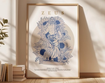Zeus Poster – Greek God Art Print – Mythology Wall Decor – Minimalist Sky and Thunder God – Powerful Divine Artwork - God Jupiter