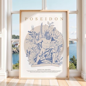 Poseidon Poster – Greek God Art Print – Mythology Wall Decor – Minimalist Ancient Sea God – Ocean Deity Artwork