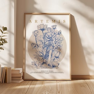 Artemis Poster – Greek Goddess Art Print – Mythology Wall Decor – Minimalist Moon Goddess – Feminine Greek Art - Goddess Diana