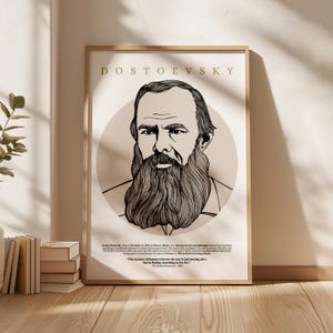 Fyodor Dostoevsky Portrait Print – Hand-Drawn Russian Author Art, Literary Wall Decor, Poster for Bookworms & Thinkers