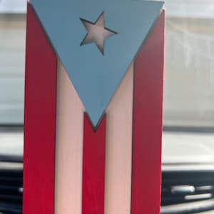 Rustic Puerto Rico Flag Car Charm: Wood Rear View Mirror Accessory