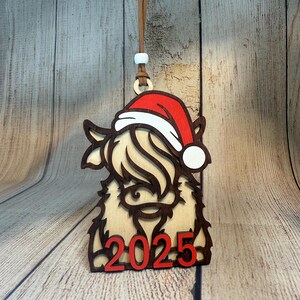 Santa Highland Cow Ornament Digital Design: Laser Cut SVG, PDF, PNG (2025)