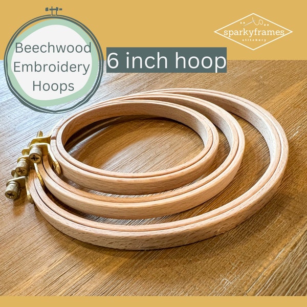 6 inch beechwood embroidery hoop | Premium High Quality | Wood hoop with Brass Screw | Cross Stitch Needlepoint Hand Embroidery Supplies