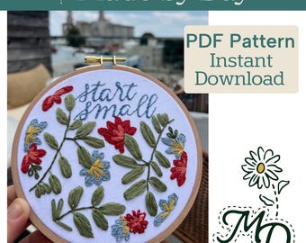 Patrón de bordado a mano para principiantes en PDF: Arte floral en bastidor, cita inspiradora (descarga instantánea)