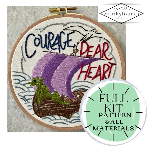 Chronicles of Narnia | FULL DIY Embroidery kit | Courage Dear Heart | Voyage Dawn Treader | Fabric Hoop Thread Needles | CS Lewis