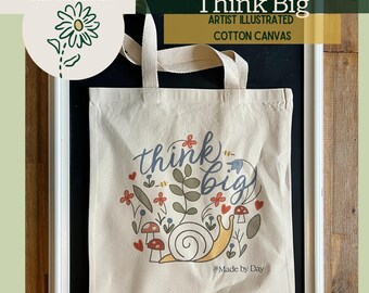 Snail & Mushroom Canvas Tote Bag • Inspirational Artist Illustration