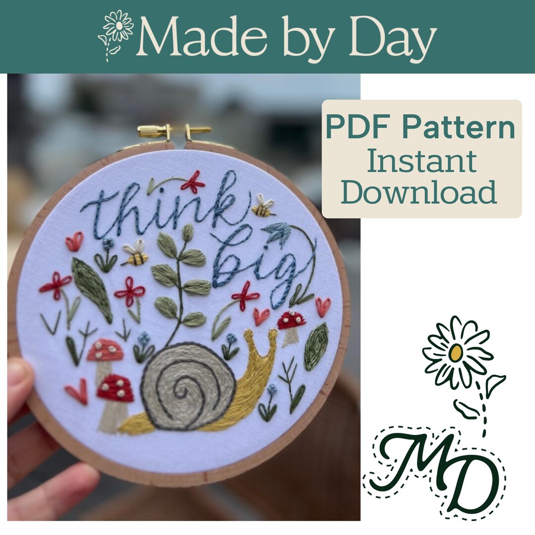 Think Big Hand Embroidery Pattern: Beginner DIY Hoop Art (PDF Pattern ...