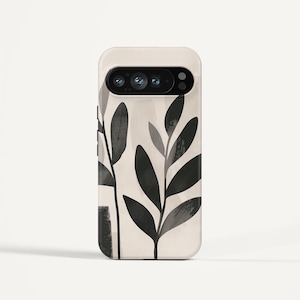 Custodia botanica moderna per Google Pixel - Cover per telefono minimalista con motivo a foglie, design di piante verdi beige neutre per Pixel 9, 9a, 8, 8a, 7, 7a, 6 Pro XL