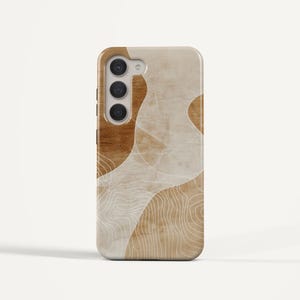 Funda topográfica en tonos tierra: cubierta minimalista con textura de madera para Samsung Galaxy y iPhone / Funda protectora de inspiración bohemia y natural.