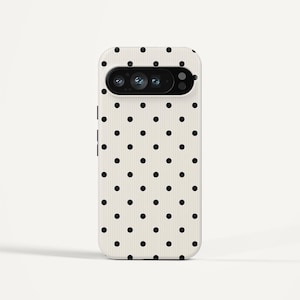 Design minimalista a pois – Custodia per telefono per Google Pixel 9, 9a, 8, 8a, 7, 7a, 6, 6a Pro XL – Elegante motivo a pois beige e neri, elegante cover estetica.