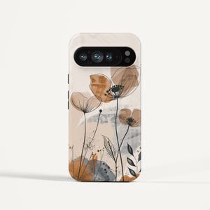Custodia per telefono con motivo floreale in terracotta per Google Pixel / Custodia con motivo floreale astratto boho / Arte botanica nei toni della terra / Design moderno e minimalista della natura