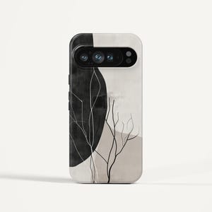 Custodia botanica minimalista per Google Pixel, cover per telefono con motivo astratto neutro, motivo floreale beige e nero per Pixel 9, 9a, 8, 8a, 7, 7a, 6 Pro XL