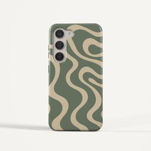 Custodia per telefono per Samsung Galaxy S24 Plus / Design astratto ondulato verde oliva / Custodia protettiva estetica minimalista / Regalo di arte neutra moderna