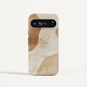 Funda para teléfono con diseño topográfico bohemio: diseño de mapa en tonos tierra neutros para Google Pixel, Samsung y iPhone. Funda minimalista con estética natural.