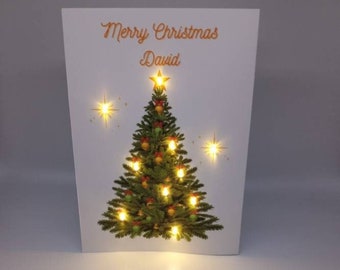 Christmas Tree LED Christmas Card︱Personalized Handmade Custom Light Up Christmas Card with Name︱ Christmas Card for Friends and Family