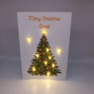 Christmas Tree LED Christmas Card︱Personalized Handmade Custom Light Up Christmas Card with Name︱ Christmas Card for Friends and Family