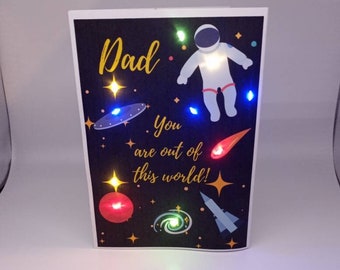 Space LED Father's Day Greeting Card︱Handmade Custom Light Up Father's Day Card︱Unique Luxury Cards for Dad/Step-Dad /Papa/Grandad