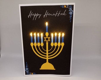 Hanukkah-LED-Grußkarte︱ Hanukkah Menorah Handgemachte benutzerdefinierte Leuchtkarte︱ Davidstern-Karte