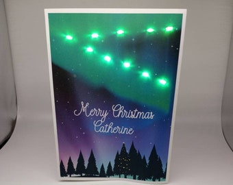 Nordlichter LED Weihnachtskarte︱Personalisierte handgemachte benutzerdefinierte leuchten Weihnachtskarte mit Name︱ Aurora Borealis Weihnachtskarte