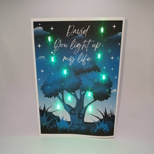 Glowing Tree Light Up LED Anniversary Valentine's Day Card︱Custom Handmade Card with Initials and Date︱Personalized Card for Husband, Wife