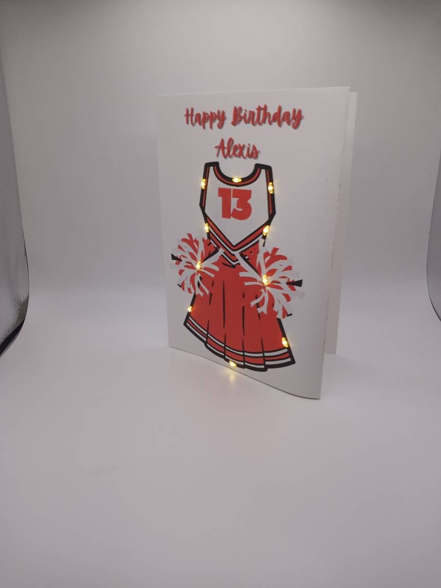 Red Cheer Card Cheerleader Light up LED Personalize Birthday Card︱cheer Card With ...