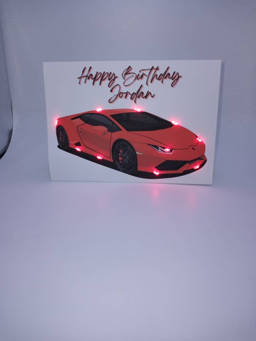 Red Sports Car Light up LED Personalize Birthday Cardred Luxury