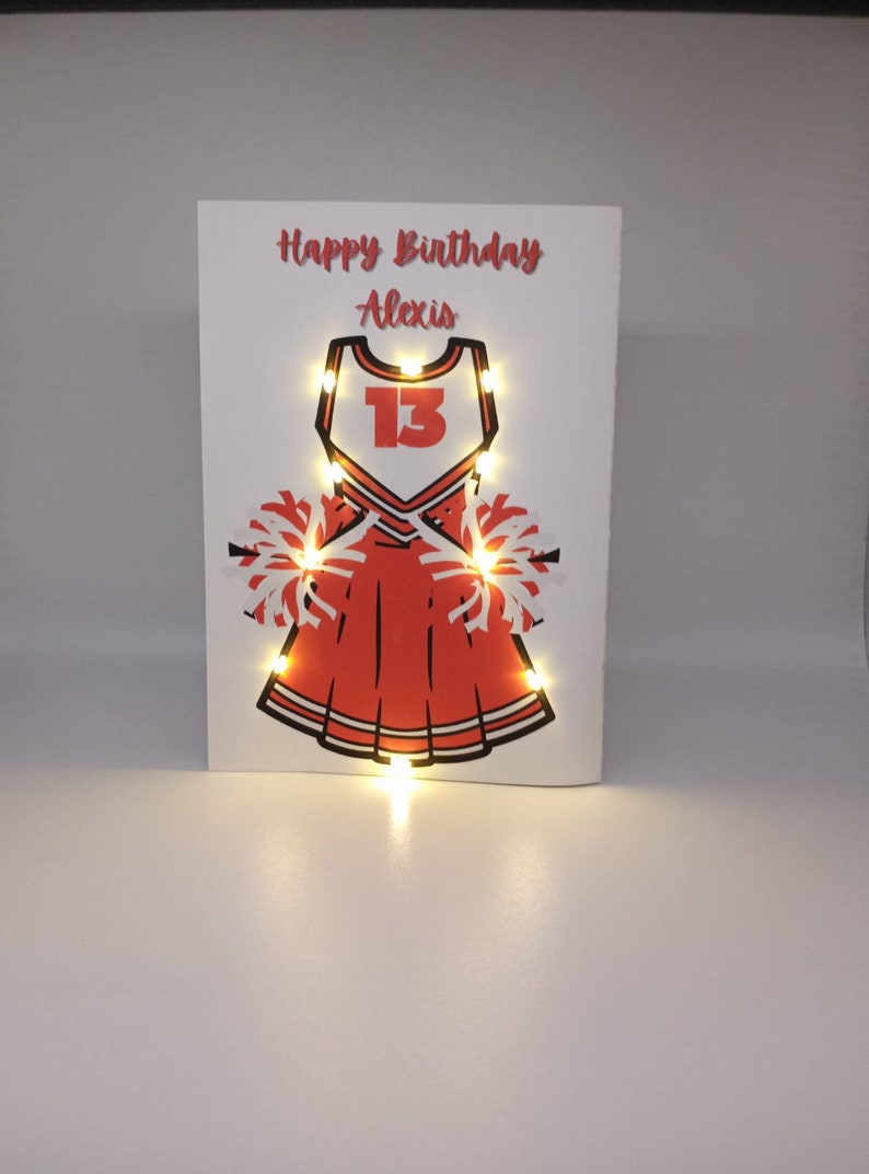 Red Cheer Card Cheerleader Light up LED Personalize Birthday Card︱cheer Card With ...