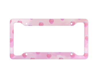 Kawaii strawberry license plate frame, made to order, cute car accessories