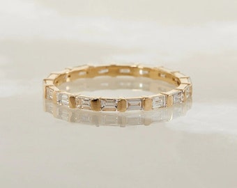 Baguette Cut Moissanite Anniversary Ring, 14K Solid Gold Wedding Band, Art Deco Bridal Ring, Unique Minimalist Moissanite Engagement Ring