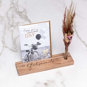 Kartenhalter "Glücksmomente" Blumenvase |  stilvolle Wohndeko | Geschenk | Trockenblumen | Kartenhalter | Bilderleiste aus Holz | #053