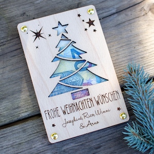 Personalisiertes kleines Weihnachtsgeschenk | Frohe Weihnachten | Geldgeschenk | Geldkarte aus Holz | Wichtelgeschenk | Frohes Fest #065