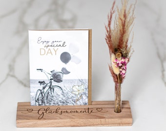 Card holder "Moments of happiness" + flower vase + dried flowers - wedding gift - cash gift - card stand - picture ledge #053