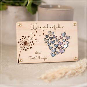 Wunscherfüller Herzen - Personalisiertes kleines Geldgeschenk | Geldkarte aus Holz | Holzkarten | Geschenkkarte | Geschenkverpackung | #132