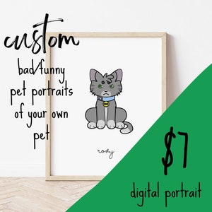 Ritratto di gatto cartone animato a COLORI / DISEGNO DIGITALE / Ritratto di animale domestico cattivo / Ritratto di animale domestico divertente / Disegno digitale / Regalo mamma cane