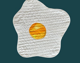 Fried Egg Mini Quilt / Doilies/ placemat/ happy object/ kitschy/ cat blanket/ pet blanket/ small quilt/ lovey/