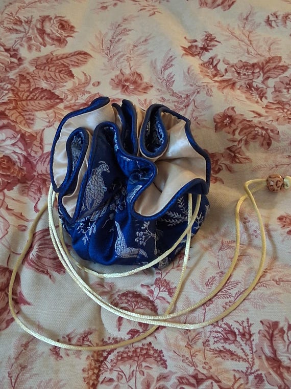 Blue Silk Drawstring Purse - image 1