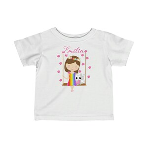 Custom name baby girl tshirt - custom baby shower gift - personalised baby tshirt  - brown hair girl with cat shirt