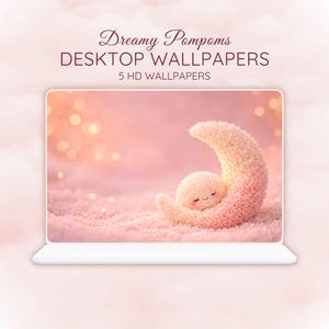 Dreamy Pompom Crescent Moon Desktop Wallpapers 5 HD, Cozy Kawaii Fluffy Pink Backgrounds