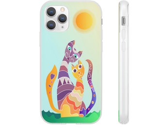 Iphone and Samsung Flexible Phone Cases - Cats lover phone cases - Colorful Cats portrait phone case