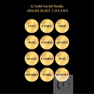 12 Black and Gold Instagram Story Highlight Covers, Elegant Highlight Covers