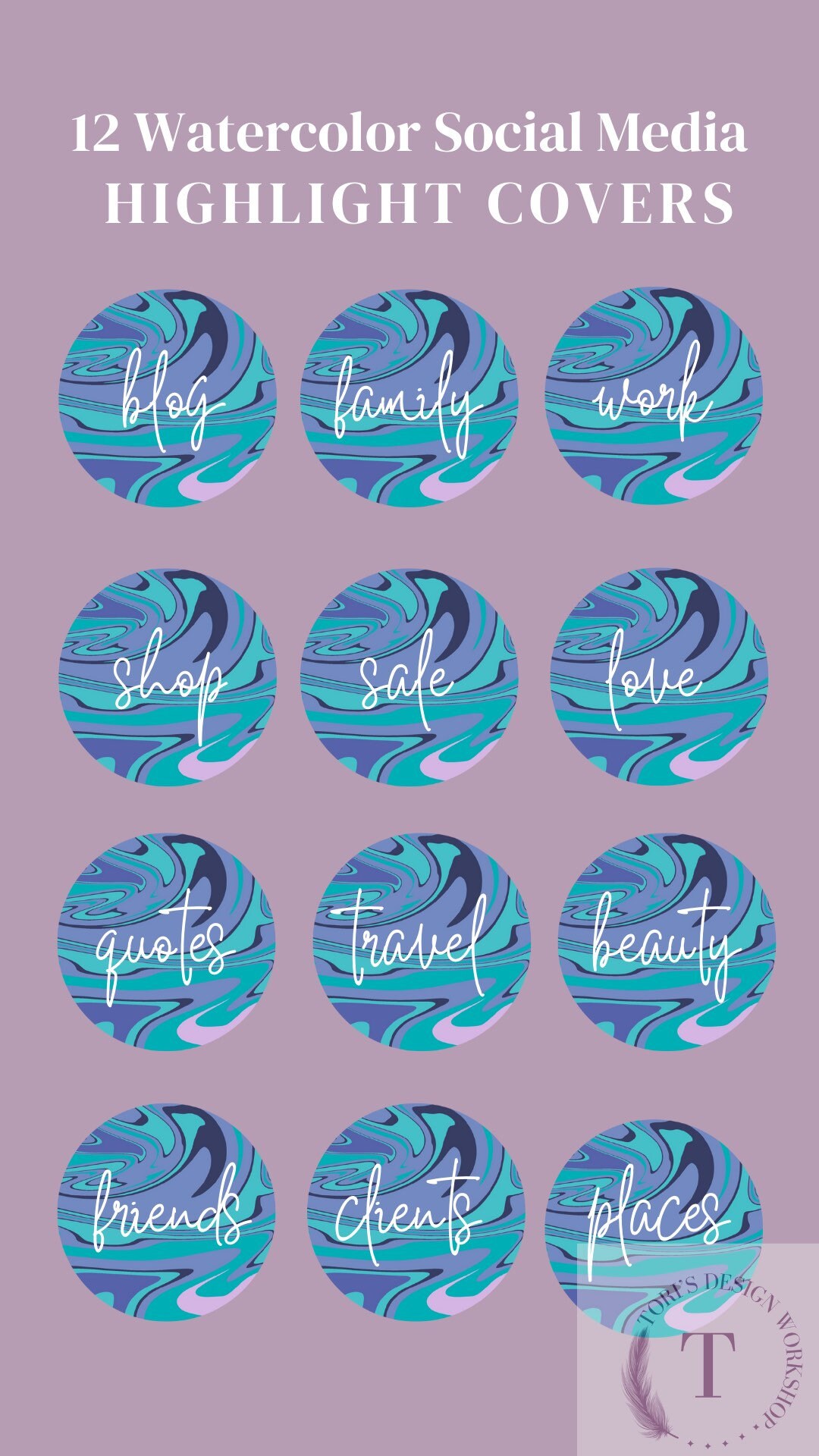 12 Blue Swirl Instagram Highlight Icons, Instagram Icons, 12 Instagram