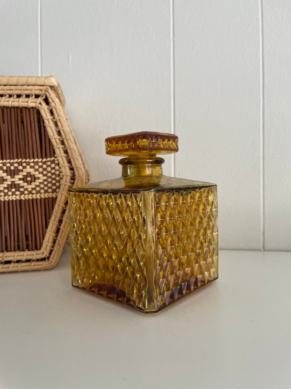 Vintage Amber Glass Decanter. Diamond Point Amber Glass Etsy