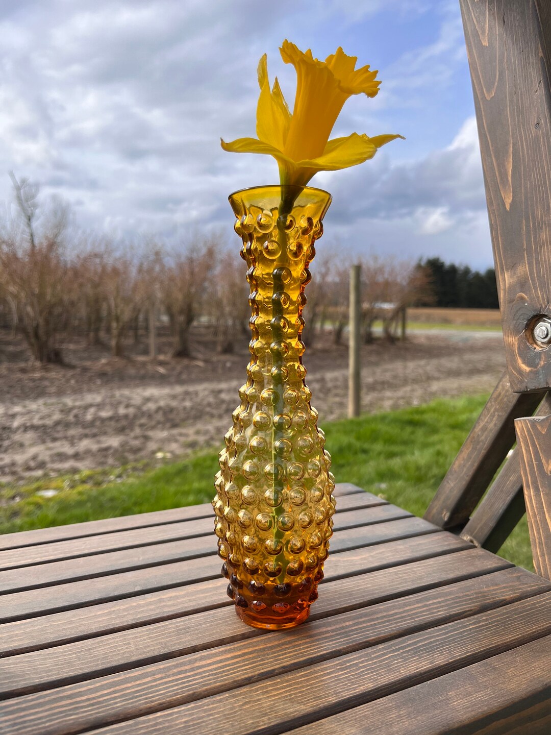 Vintage Retro Amber Hobnail Vase Vintage Amber Glass Decor Etsy
